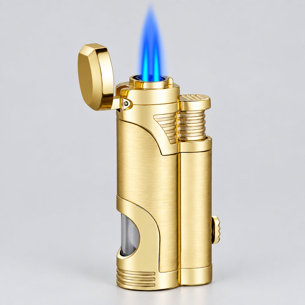 Cigar Torch Lighter, 2-Jet, Large Fuel Window, Cigar Punch