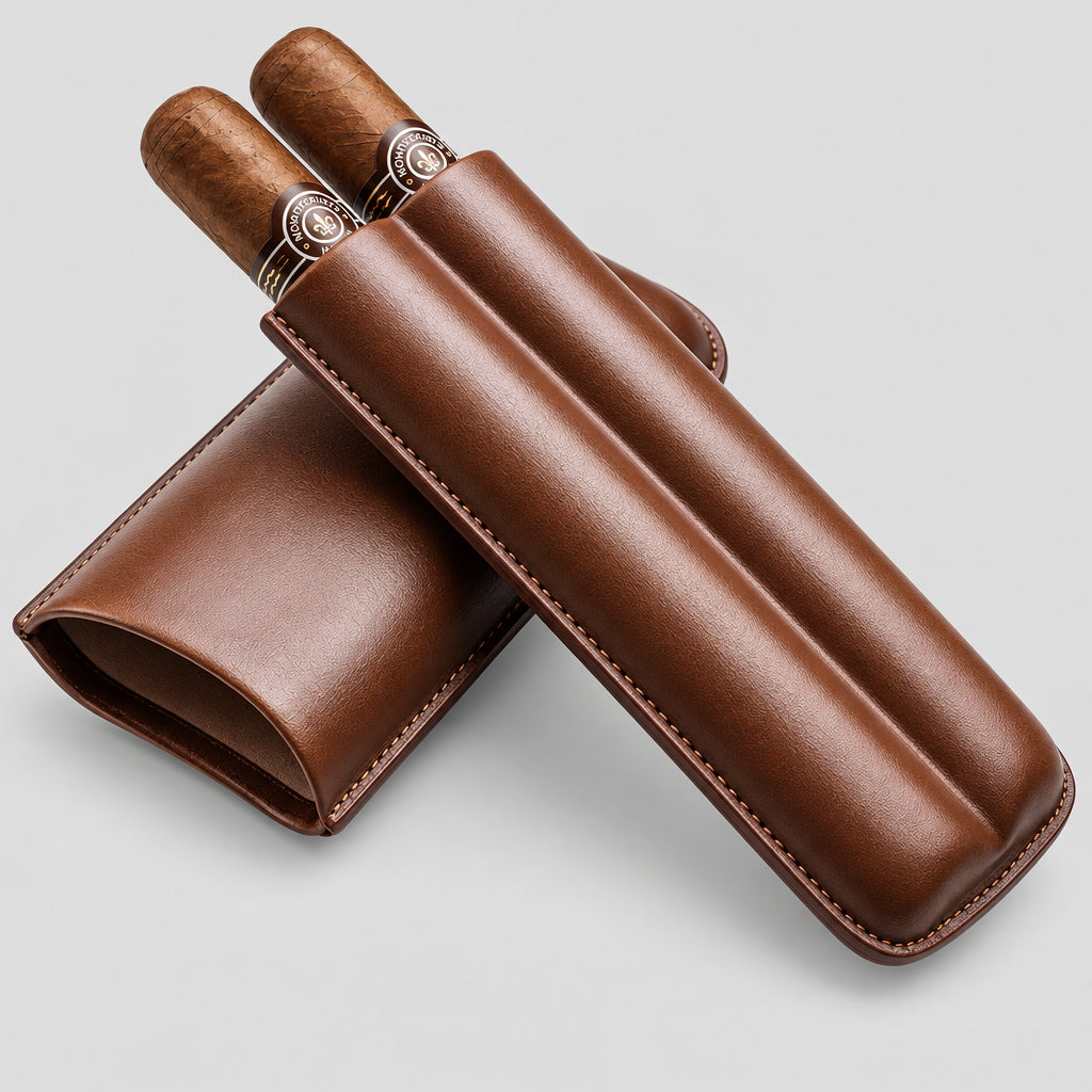 2-Finger Leather Cigar Case, Cigar Humidor Portable Travel Cigar Bag,Cigar Holder(Brown)