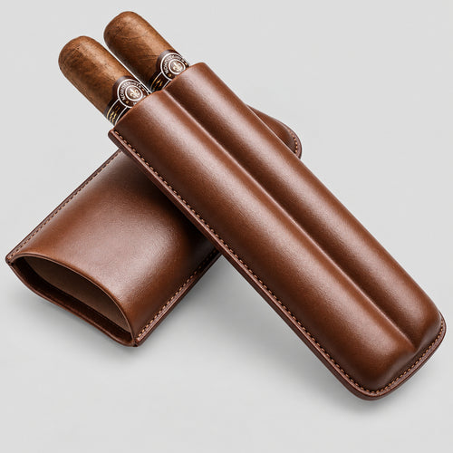 2-Finger Leather Cigar Case, Cigar Humidor Portable Travel Cigar Bag,Cigar Holder(Brown)