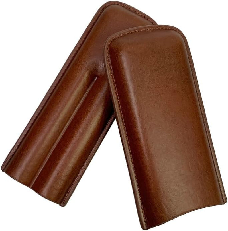 2-Finger Leather Cigar Case, Cigar Humidor Portable Travel Cigar Bag,Cigar Holder(Brown)