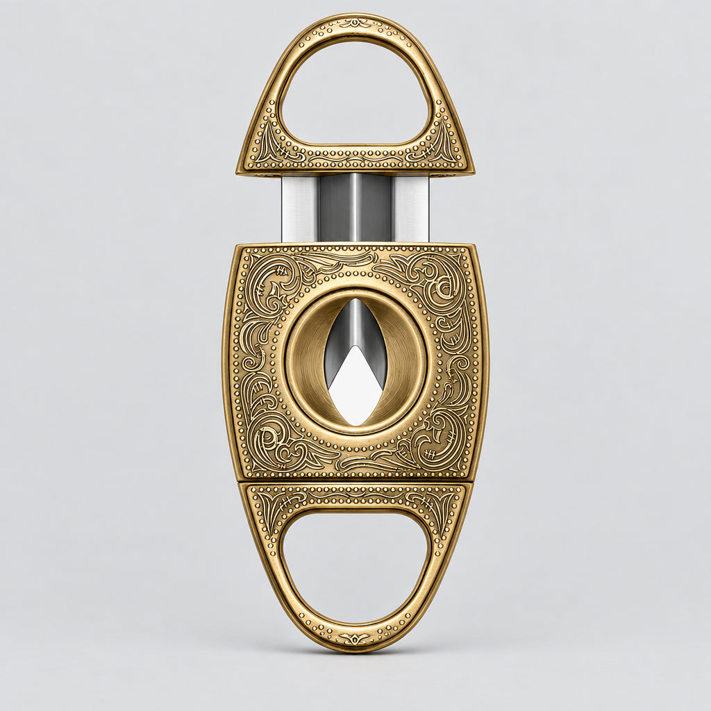 Cigar Cutter Stainless Steel Bronze Engraved V Cut Blade Cigar Guillotine(Gold)