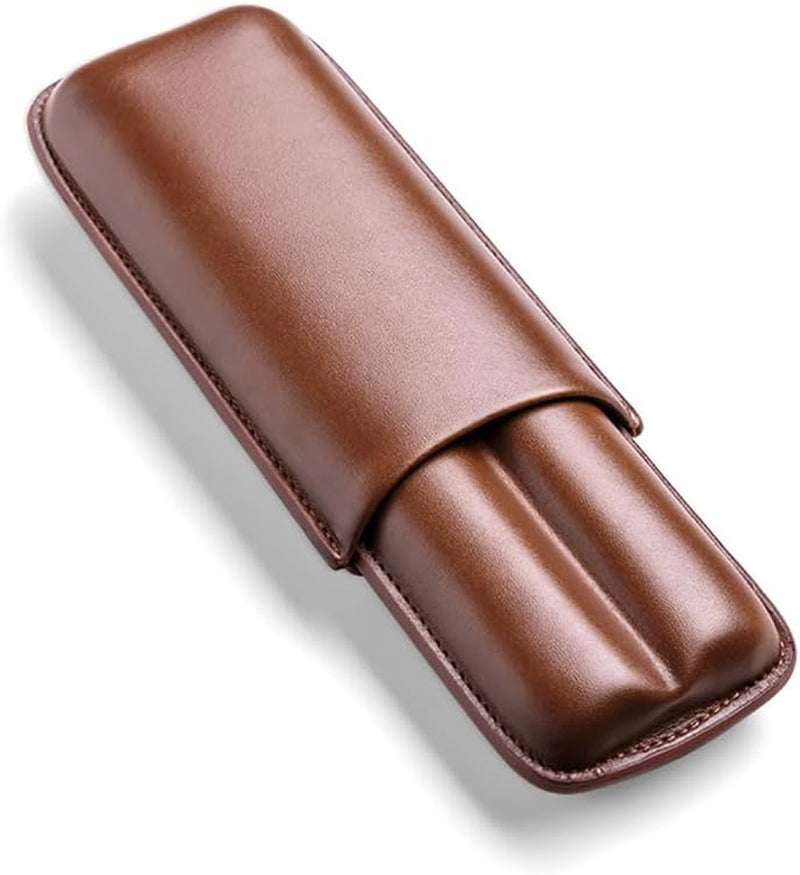 2-Finger Leather Cigar Case, Cigar Humidor Portable Travel Cigar Bag,Cigar Holder(Brown)
