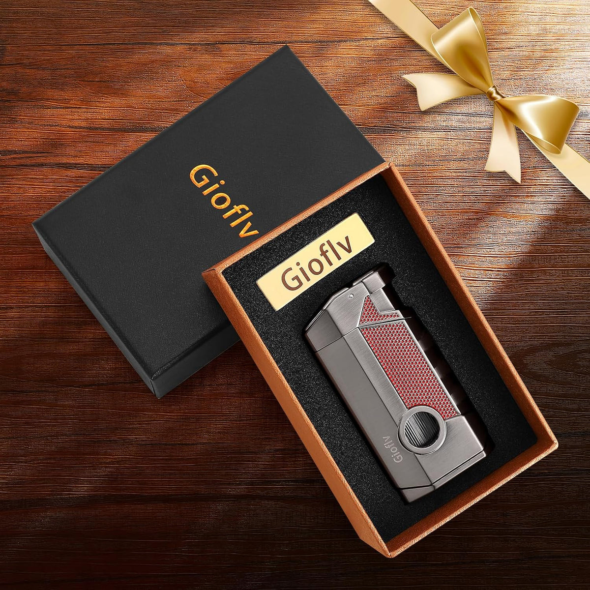 Lighter, Windproof Lighter,For Outdoor,Windproof Triple Jet Flame Torch Lighter with Holder, Refillable and Adjustable Flame Butane Torch Lighter, Premium Gift for Men（Without Butane）