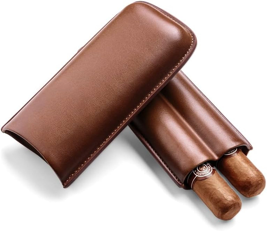 2-Finger Leather Cigar Case, Cigar Humidor Portable Travel Cigar Bag,Cigar Holder(Brown)