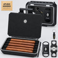 Travel Cigar Humidor Case Portable Cigar Box with Cigar Cutter V Cut,Cigar Cutter Straight Cut,Cigar Punch,Humidity Control Pack