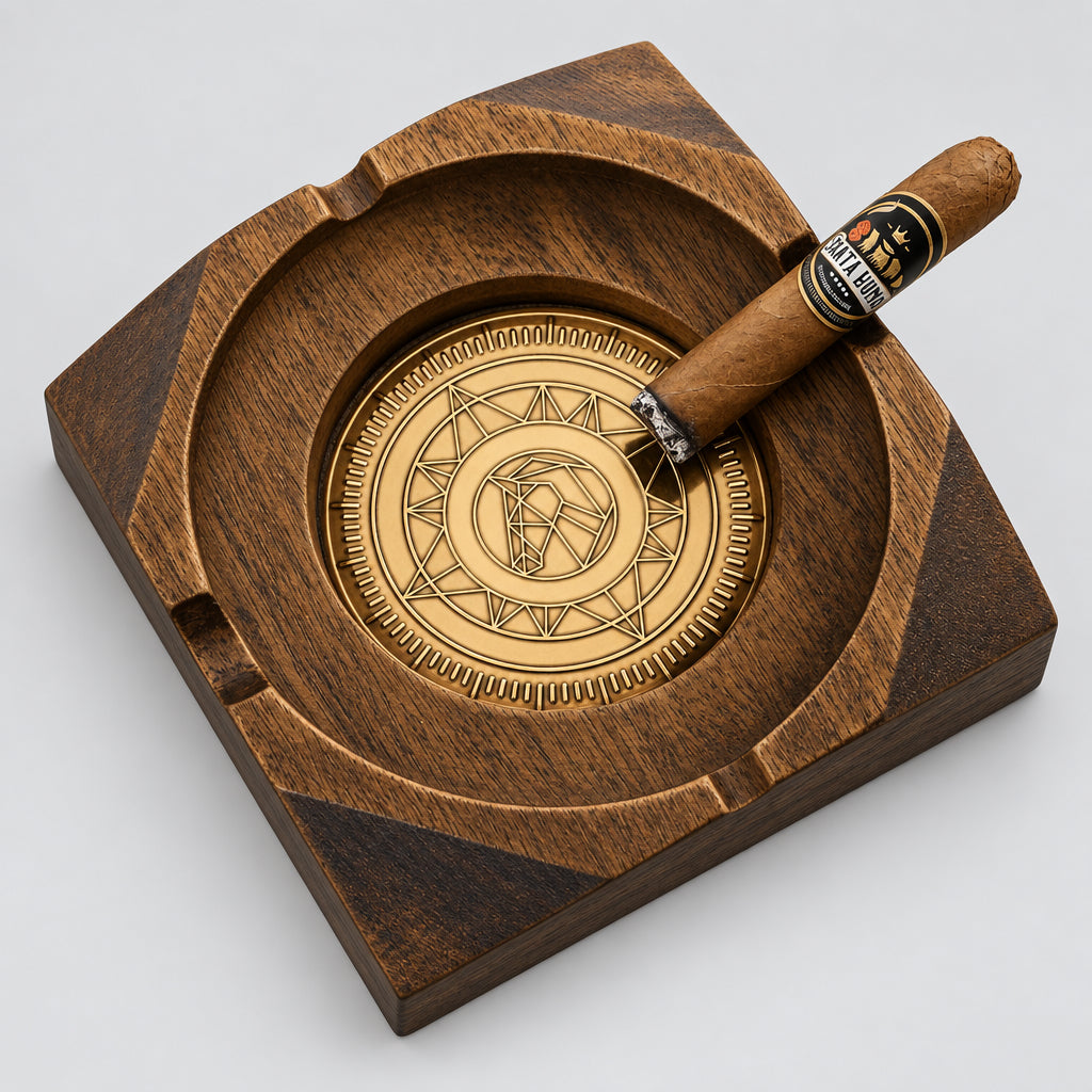 Wooden Cigar Ashtray Accessories for Cigarettes - Indoor Outdoor Patio Home Office Use - Quadrangular Wooden Brown Ash Tray Gift Set for Men Great Decor for Home Office or Bar
