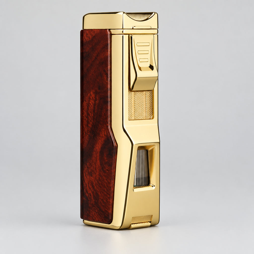 Torch Lighter, 4 Jet Flame Lighter Refillable Butane Windproof Lighter Gift for Men Women (Mahogany, without Gas)