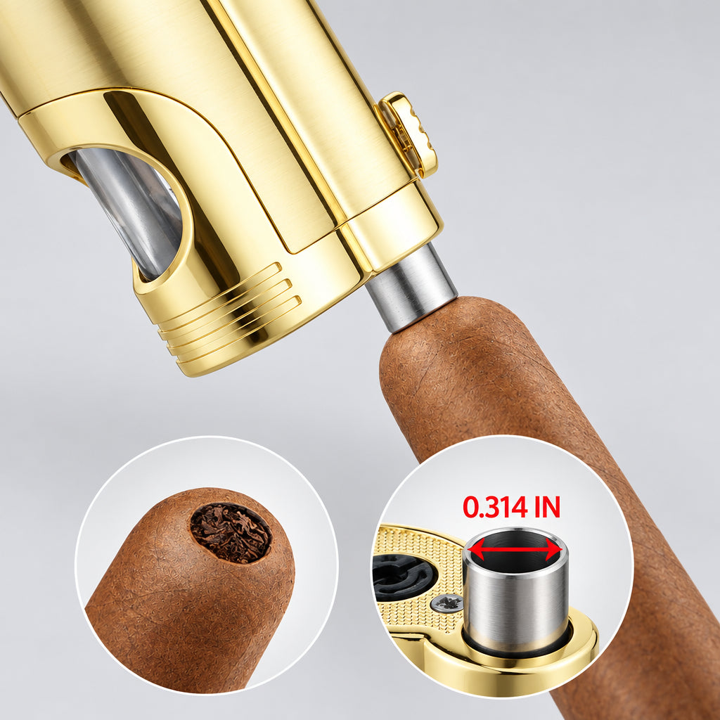Cigar Torch Lighter, 2-Jet, Large Fuel Window, Cigar Punch