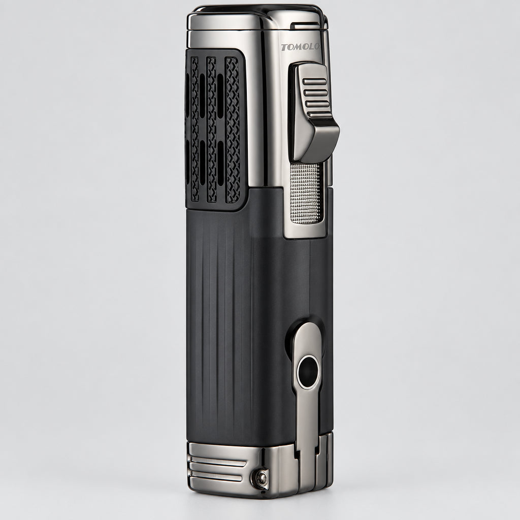 Cigar Lighter Triple Jet Flame Torch Lighter Refillable Butane Lighter with Cigar Punch, 2 Pack, Charcoal