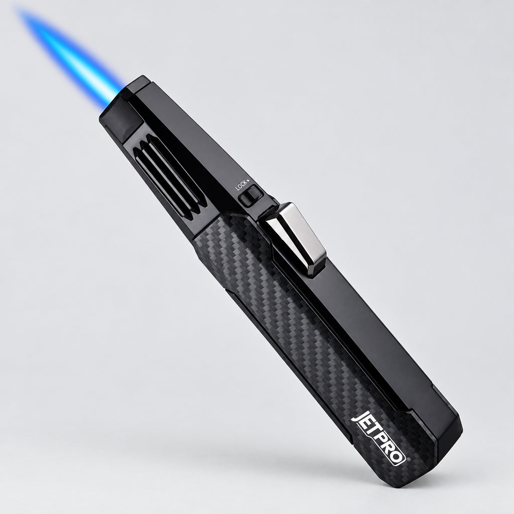 Butane Torch Lighter One-Hand Operation Lighter Adjustable Jet Flame with Safety Lock Kitchen Cooking Torch Gift Box Package (Butane Gas Not Included) (Black)