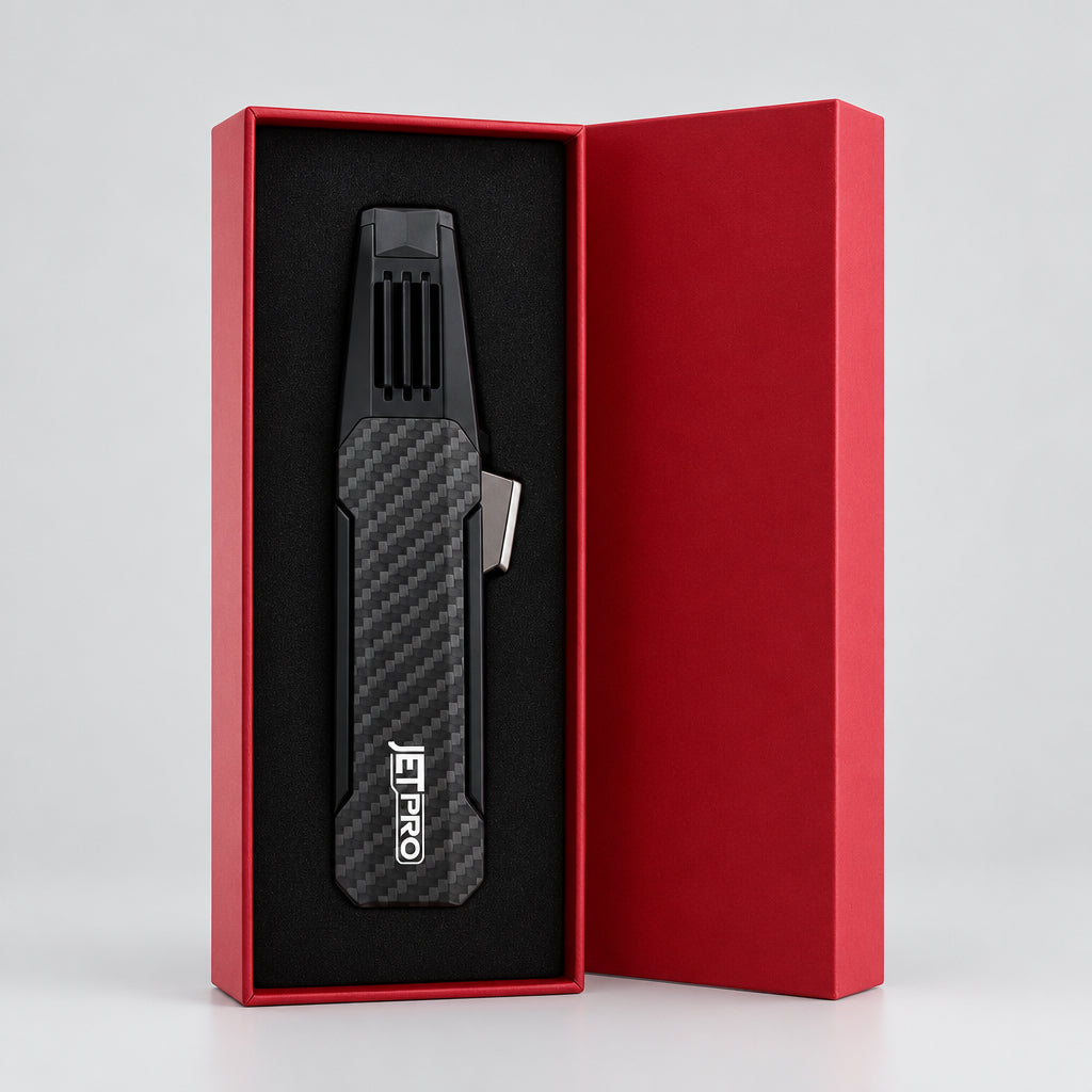 Butane Torch Lighter One-Hand Operation Lighter Adjustable Jet Flame with Safety Lock Kitchen Cooking Torch Gift Box Package (Butane Gas Not Included) (Black)