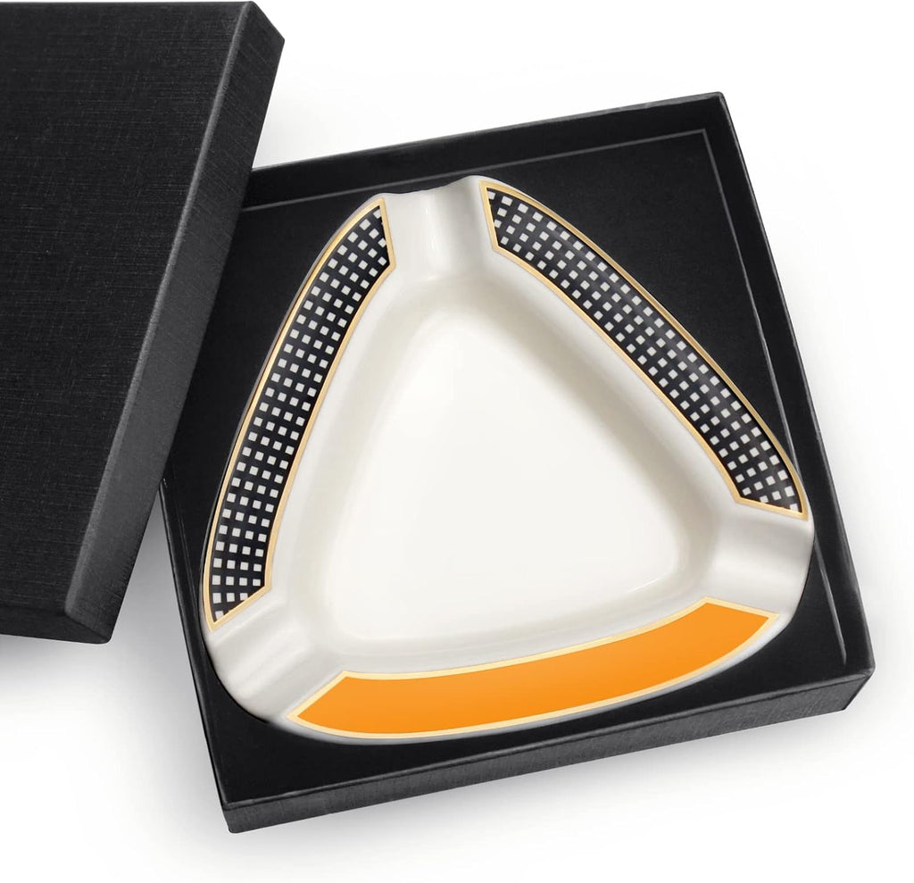 Cigar Ashtray - Premium Triangle Ashtray Deep Basin Holds 3 Cigars Durable