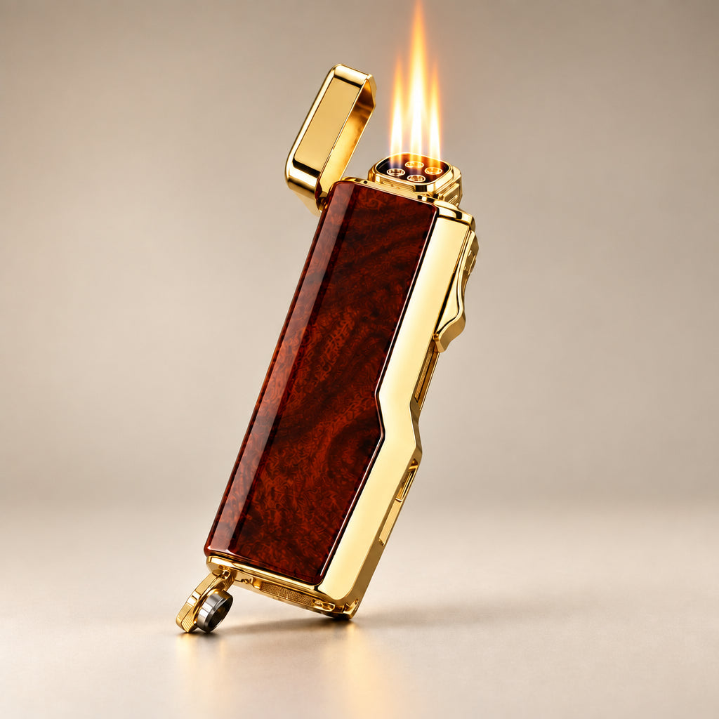 Torch Lighter, 4 Jet Flame Lighter Refillable Butane Windproof Lighter Gift for Men Women (Mahogany, without Gas)