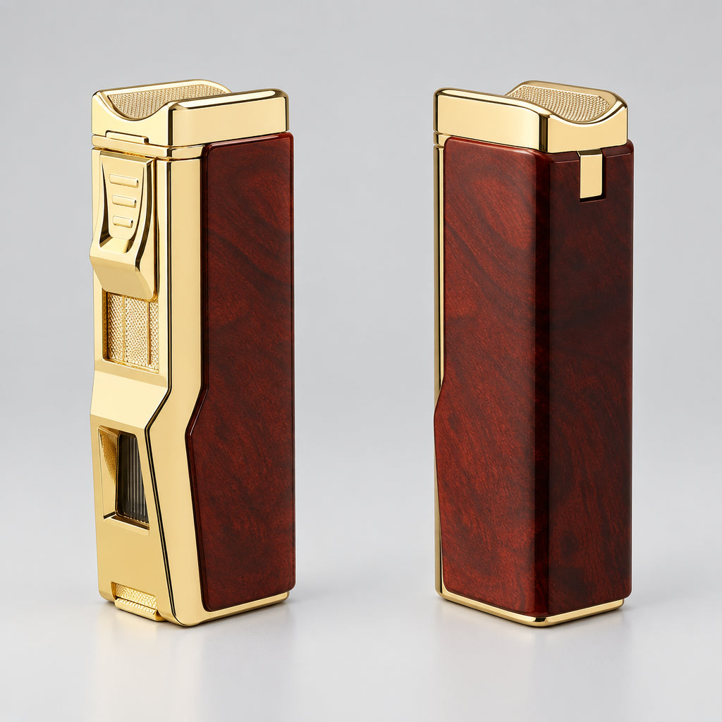 Torch Lighter, 4 Jet Flame Lighter Refillable Butane Windproof Lighter Gift for Men Women (Mahogany, without Gas)