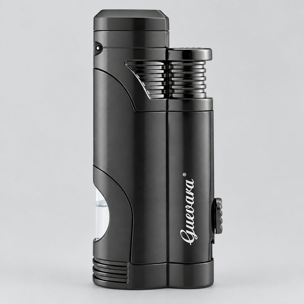 Cigar Torch Lighter, Double Jet, Windproof, with Cigar Punch (Grey)