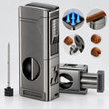 Cigar Torch Lighter, 4 Jet Flame Cigar Lighter with Cigar Cutter V Cut Cigar Accessories Cigar Holder Cigar Punch Cigar Draw Enhancer, Windproof Refillable Butane Lighter, Cigar Gifts for Men