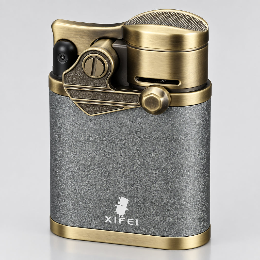 Cigar Lighter 4 Jet Flame Torch Lighter with Cigar Holder, Windproof Rocker Arm Butane Lighter Adjustable Flame