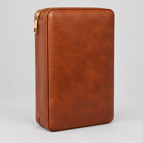 Elegant Handmade Brown Leather Cedar Wood Lined 4 Cigar Humidor Case with 3 Triple Jet Flame Cigar Lighter and Cutter，Suitable for Holding Big and Fat Cigars