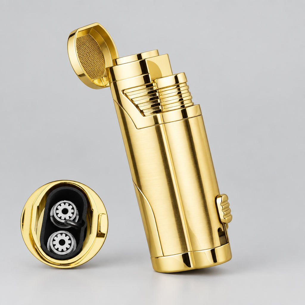 Cigar Torch Lighter, 2-Jet, Large Fuel Window, Cigar Punch
