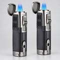 Cigar Lighter Triple Jet Flame Torch Lighter Refillable Butane Lighter with Cigar Punch, 2 Pack, Charcoal