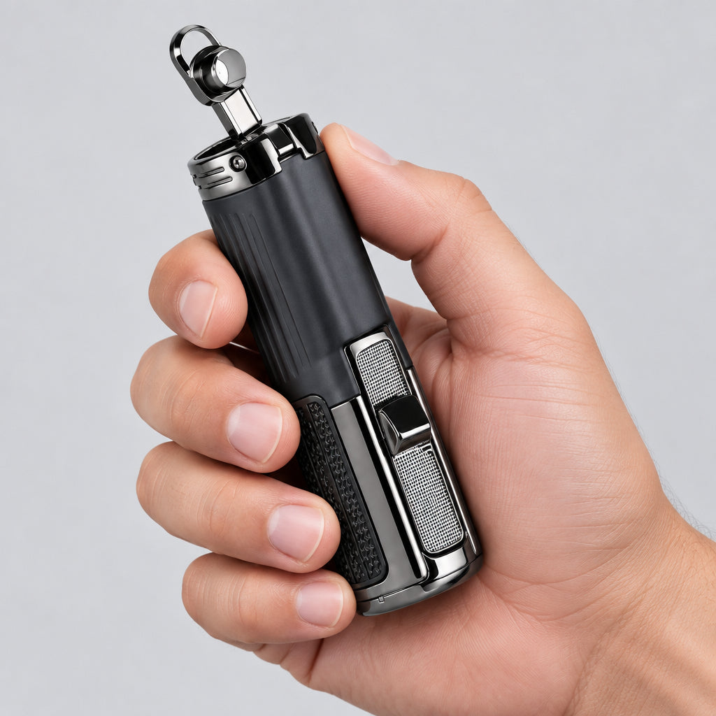 Cigar Lighter Triple Jet Flame Torch Lighter Refillable Butane Lighter with Cigar Punch, 2 Pack, Charcoal