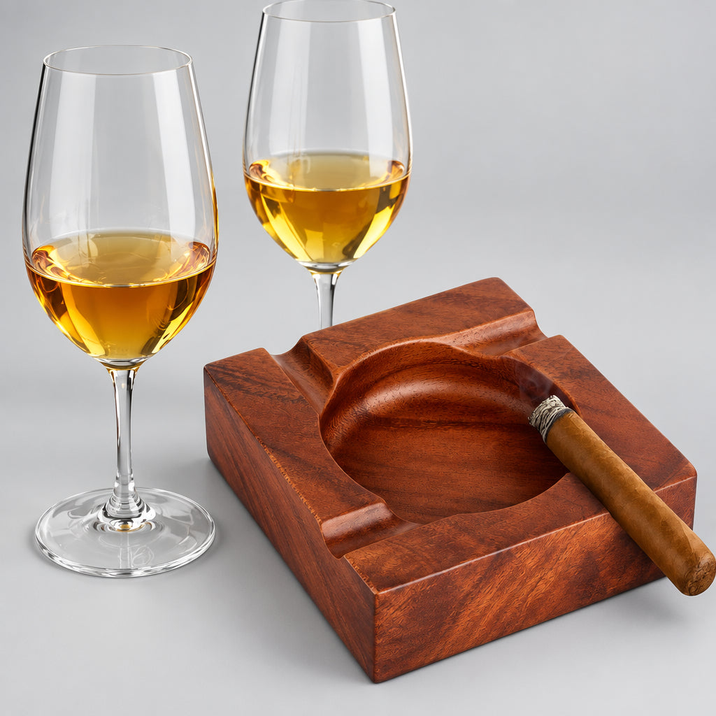 Wooden Cigar Ashtray, 5.4" Square Ash Tray with 4 Slots Holder, Outdoor & Indoor Use, Modern Table Cigar Accessories for Men, Home Decor