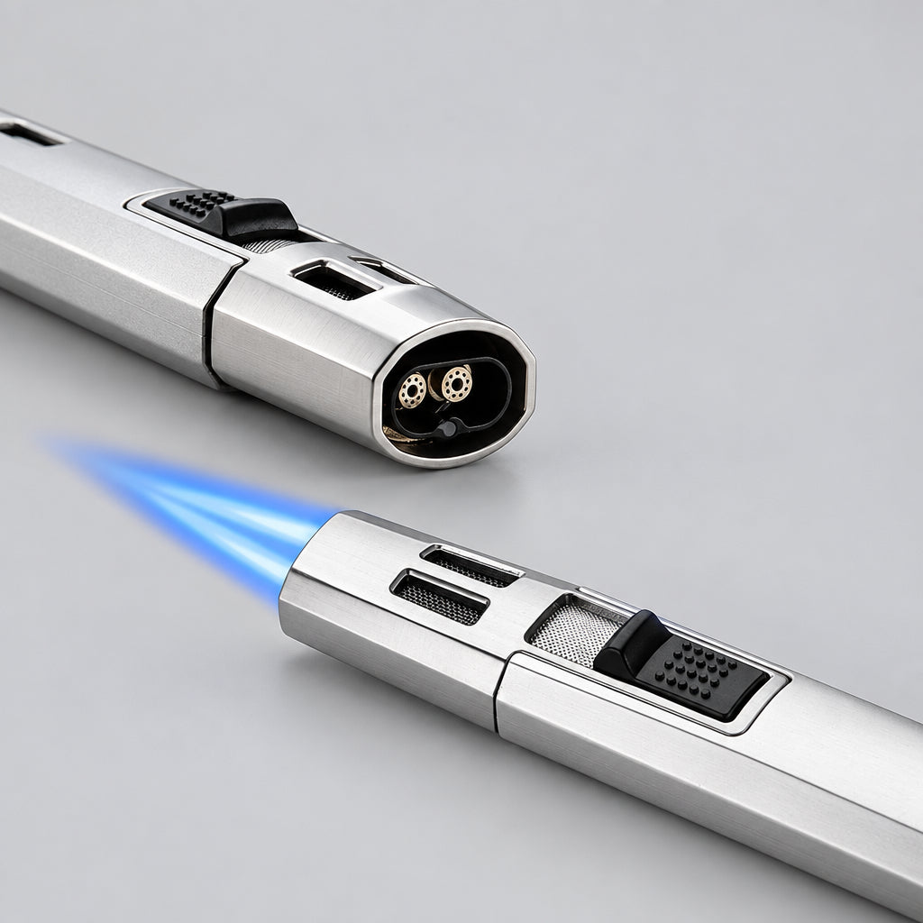 Torch Lighter Butane Lighter Refillable Jet Flame Torch Lighters Windproof Gas Long Torch Lighter Adjustable Butane Pen Lighter for Candles Grill BBQ Stove Camping(Gas Not Included)