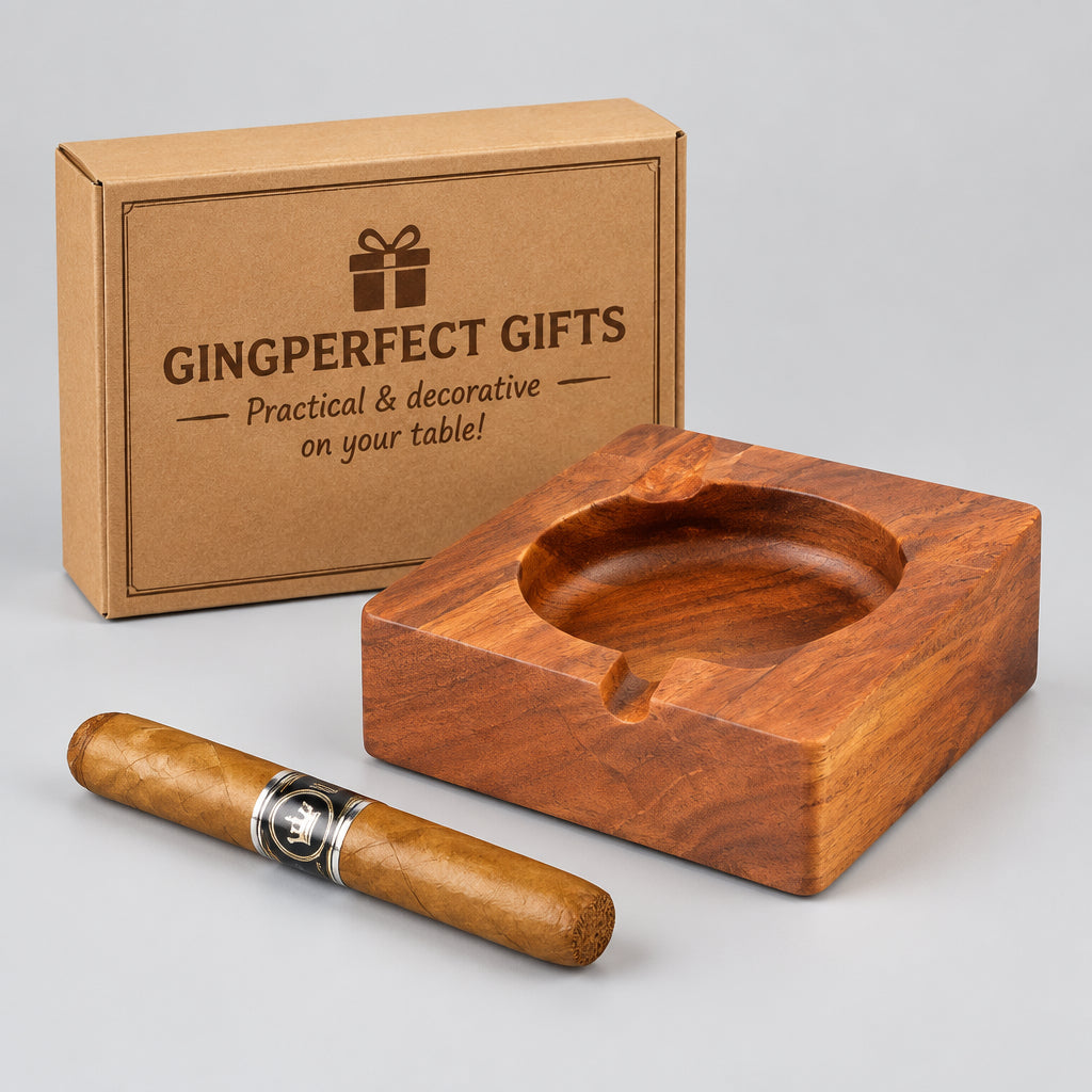 Wooden Cigar Ashtray, 5.4" Square Ash Tray with 4 Slots Holder, Outdoor & Indoor Use, Modern Table Cigar Accessories for Men, Home Decor