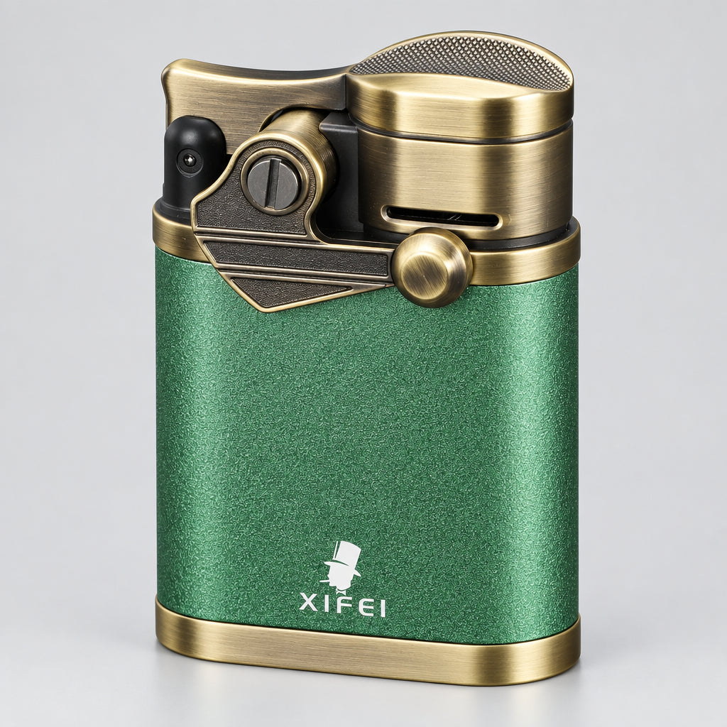 Cigar Lighter 4 Jet Flame Torch Lighter with Cigar Holder, Windproof Rocker Arm Butane Lighter Adjustable Flame