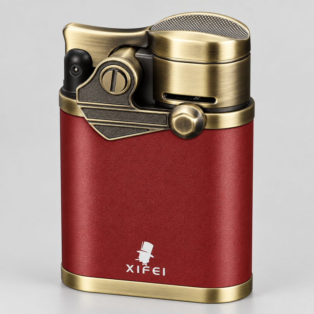 Cigar Lighter 4 Jet Flame Torch Lighter with Cigar Holder, Windproof Rocker Arm Butane Lighter Adjustable Flame